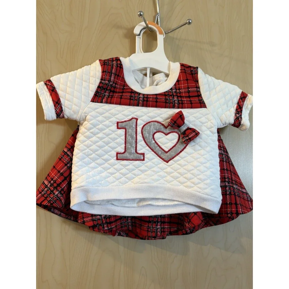 Baby Girls Plaid Skirt Set 2T Red Black Quilted Sweatshirt Holiday Outfit